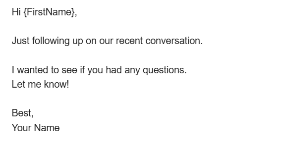Example of a personalized email body template